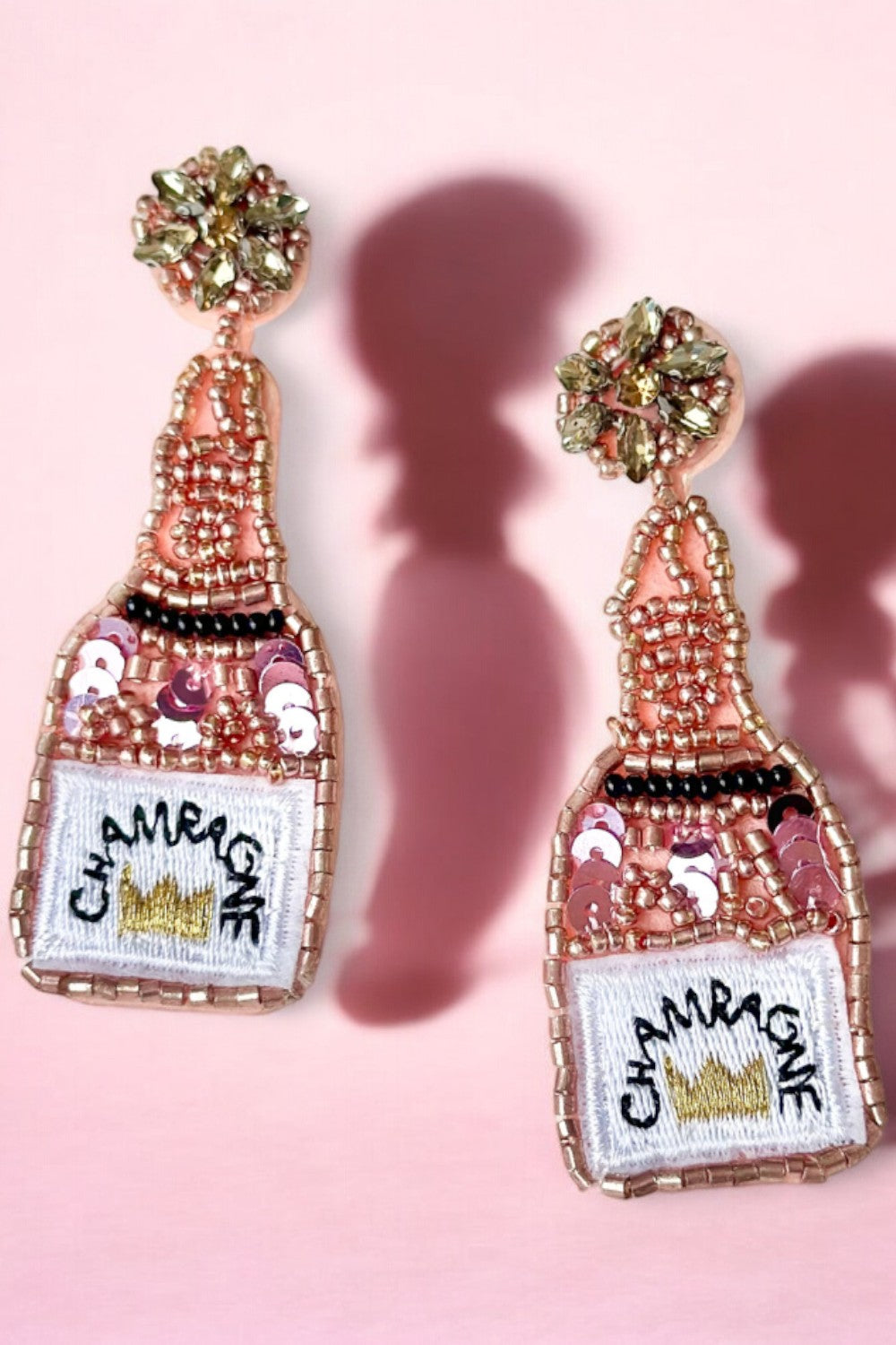 Champagne Bottle Earrings (Rose Gold)
