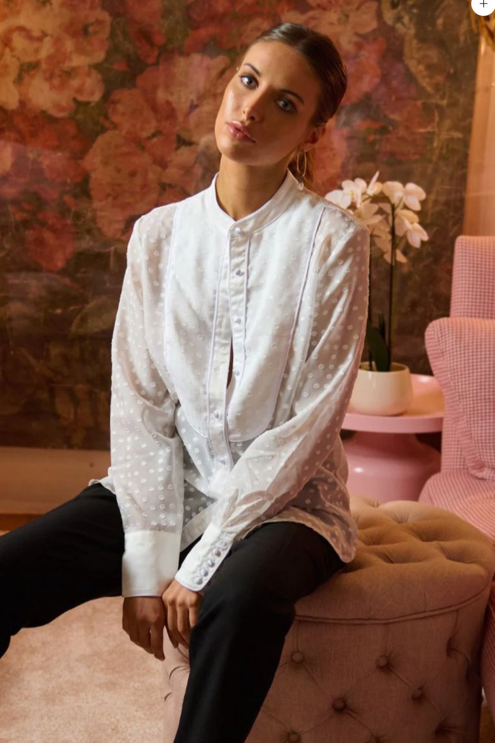 The Elle Dinner Shirt Dot - White