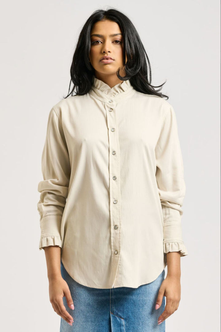 The Olivia Classic Cut Shirt Frill - Stone