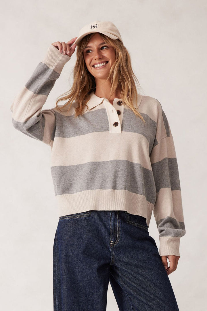 Soft Knit Rugby knit Grey Marle/Oatmeal