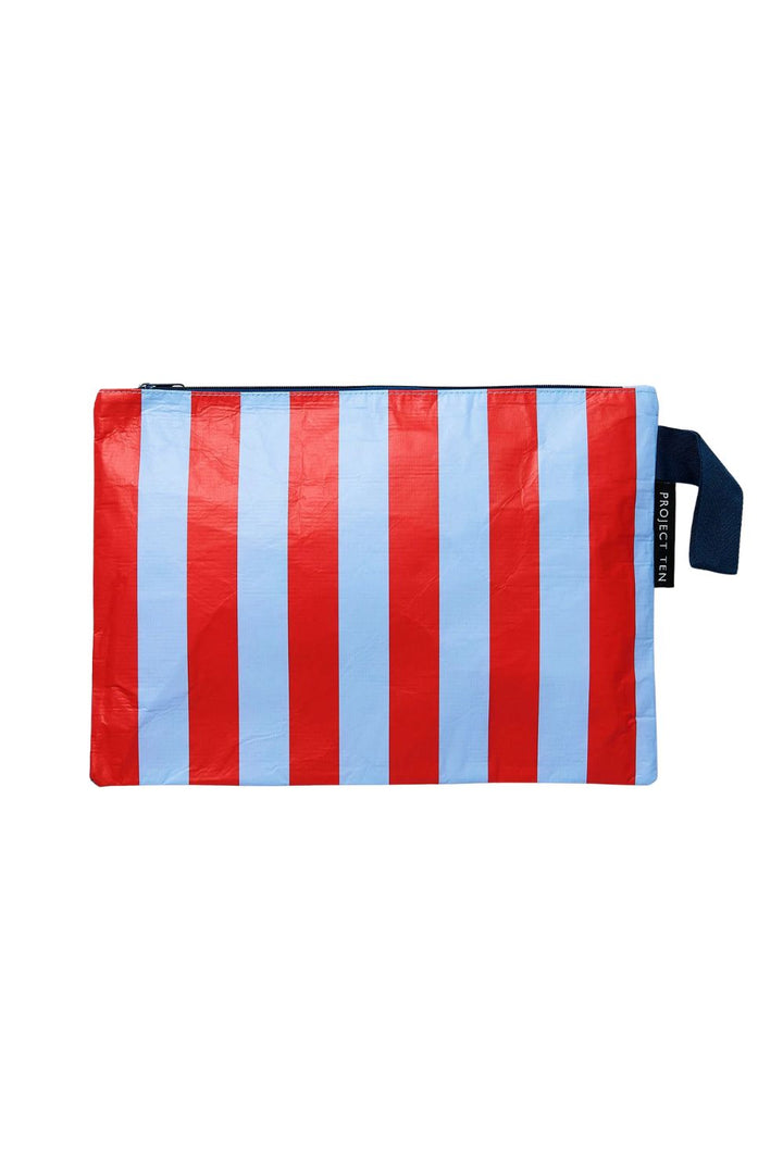Red Blue Stripe Large Zip Pouch