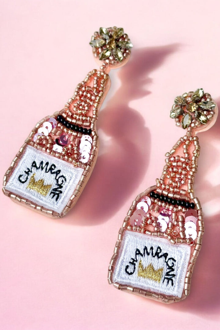Champagne Bottle Earrings (Rose Gold)