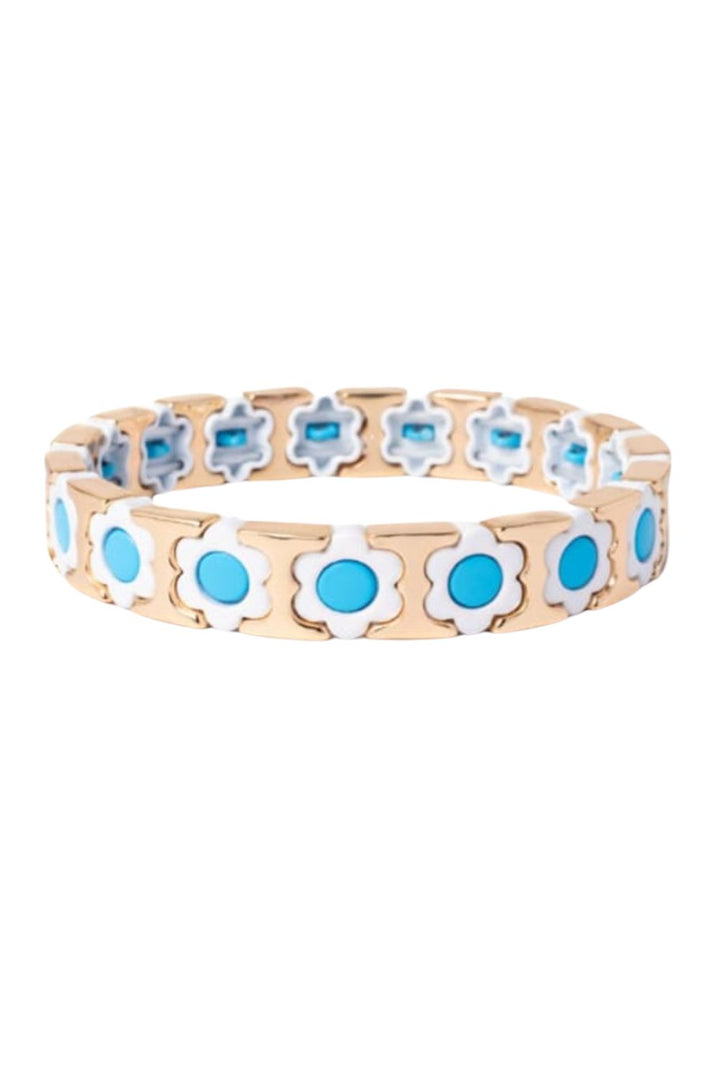 Daisy chain bracelet - gold/white/blue