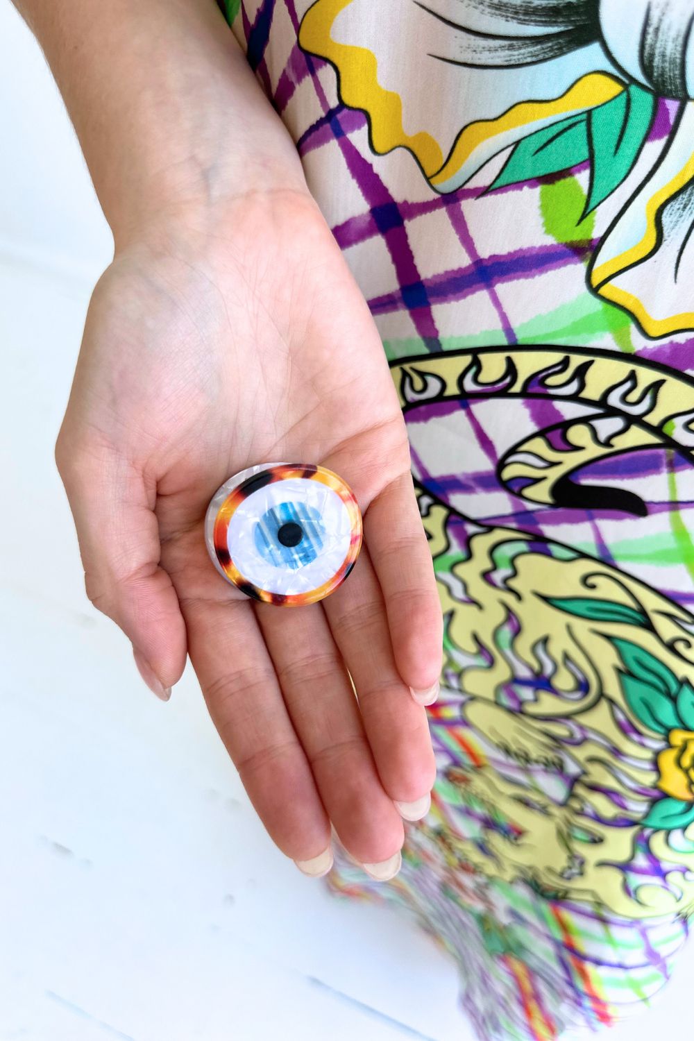 MINI ROUND  EVIL EYE TORTOISE SHELL HAIRCLAW