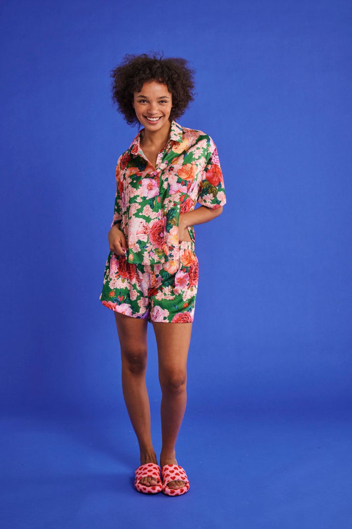 Rose Garden Satin Short Sleeve Shirt & Short Pyjama Set