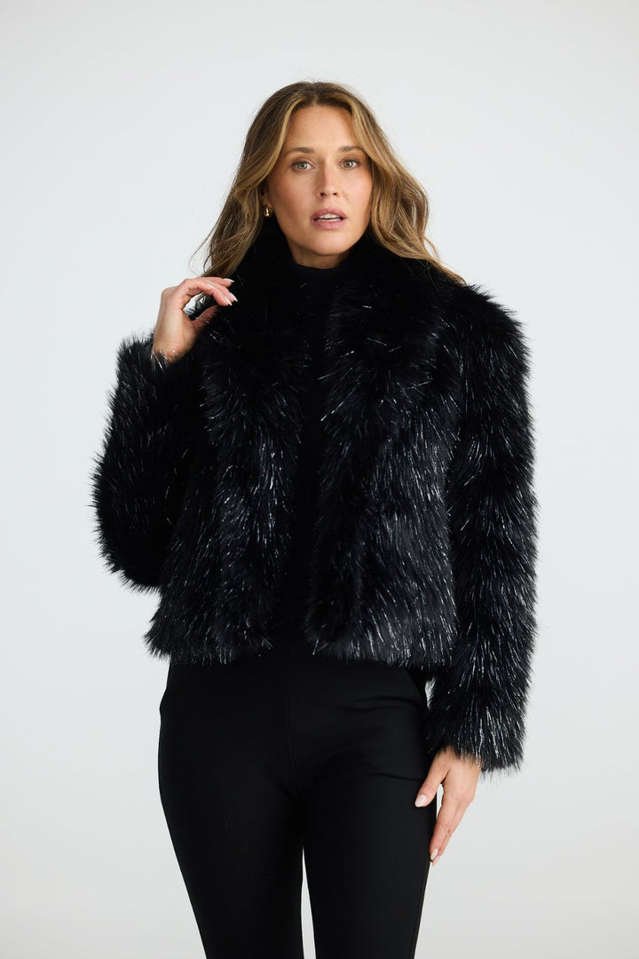 Glamour Fur Jacket - Black Sparkle