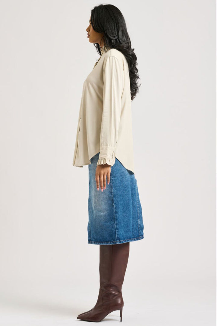 The Olivia Classic Cut Shirt Frill - Stone