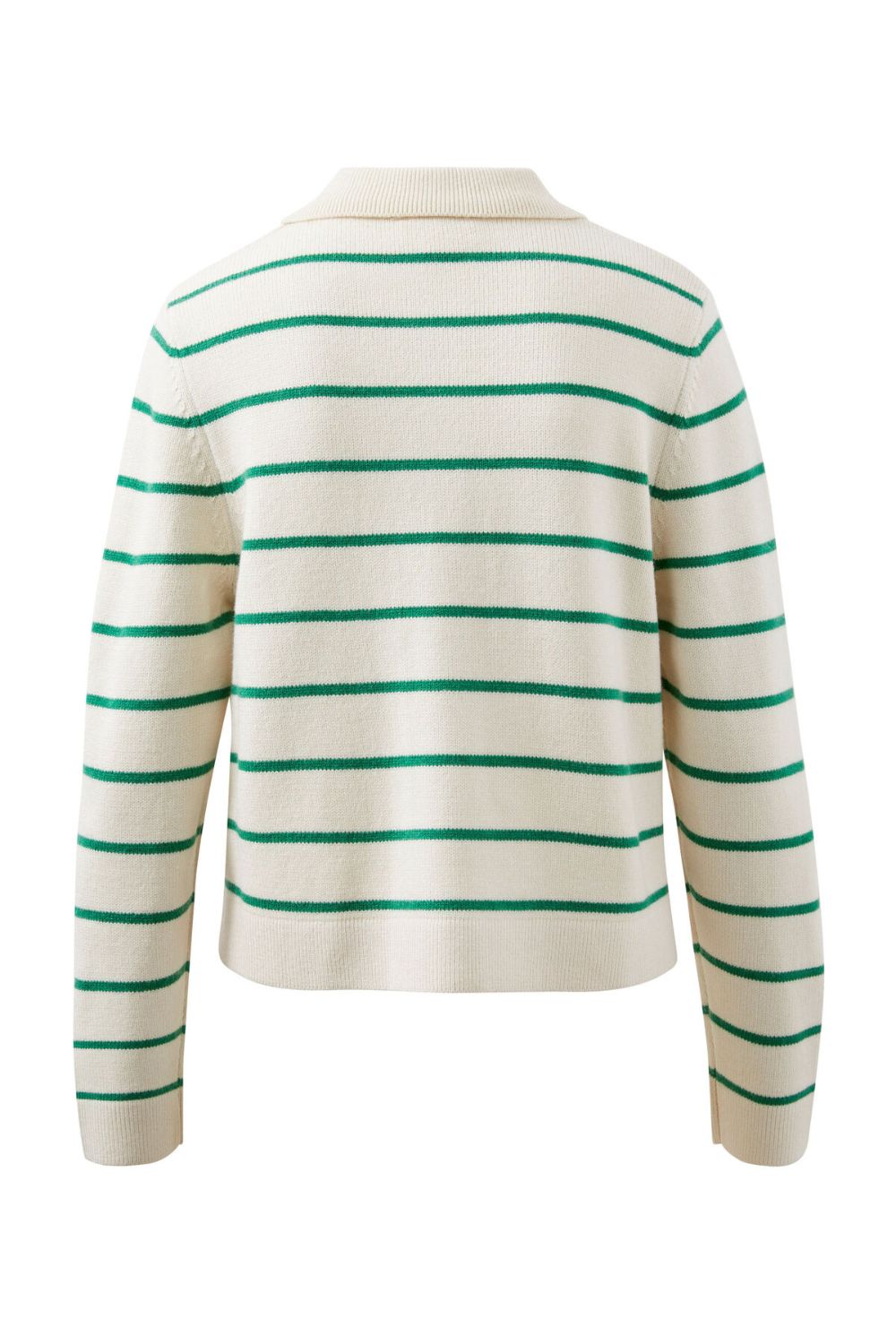 Soft Knit Collared Cardi- Ecru/Kelly Green Stripe