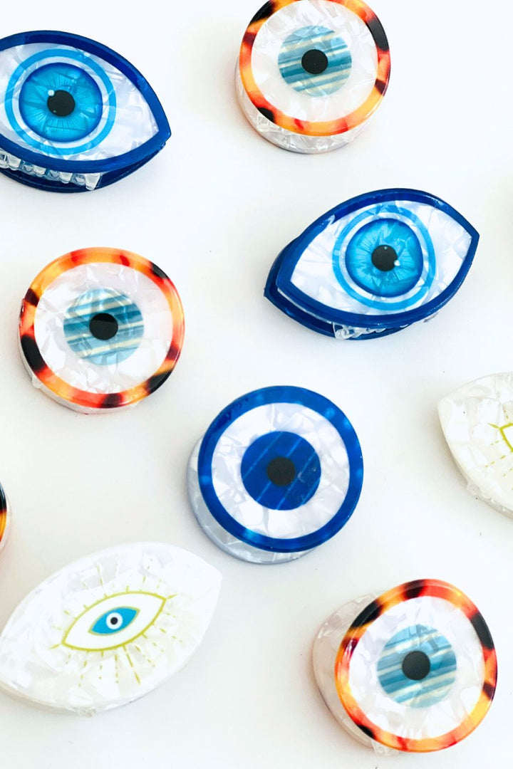MINI ROUND  EVIL EYE TORTOISE SHELL HAIRCLAW