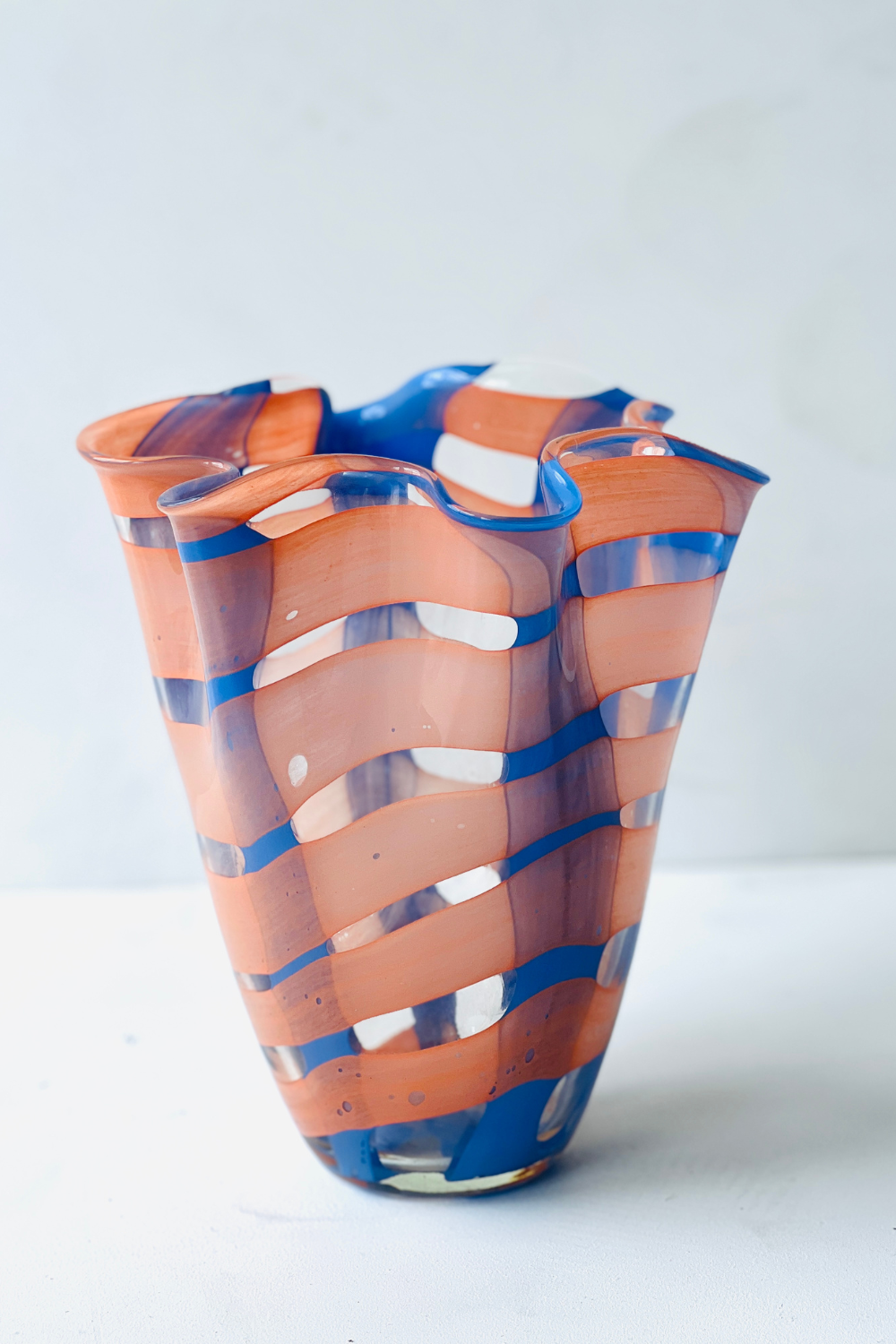 Vivid Check Vase - medium - Cobalt / melon