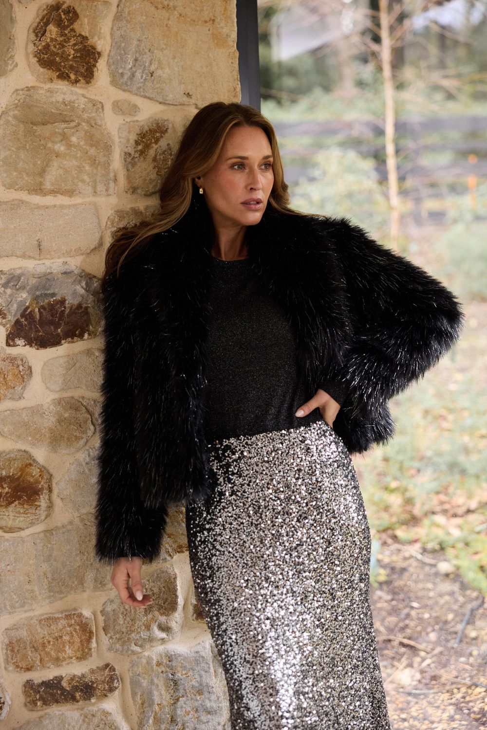 Glamour Fur Jacket - Black Sparkle