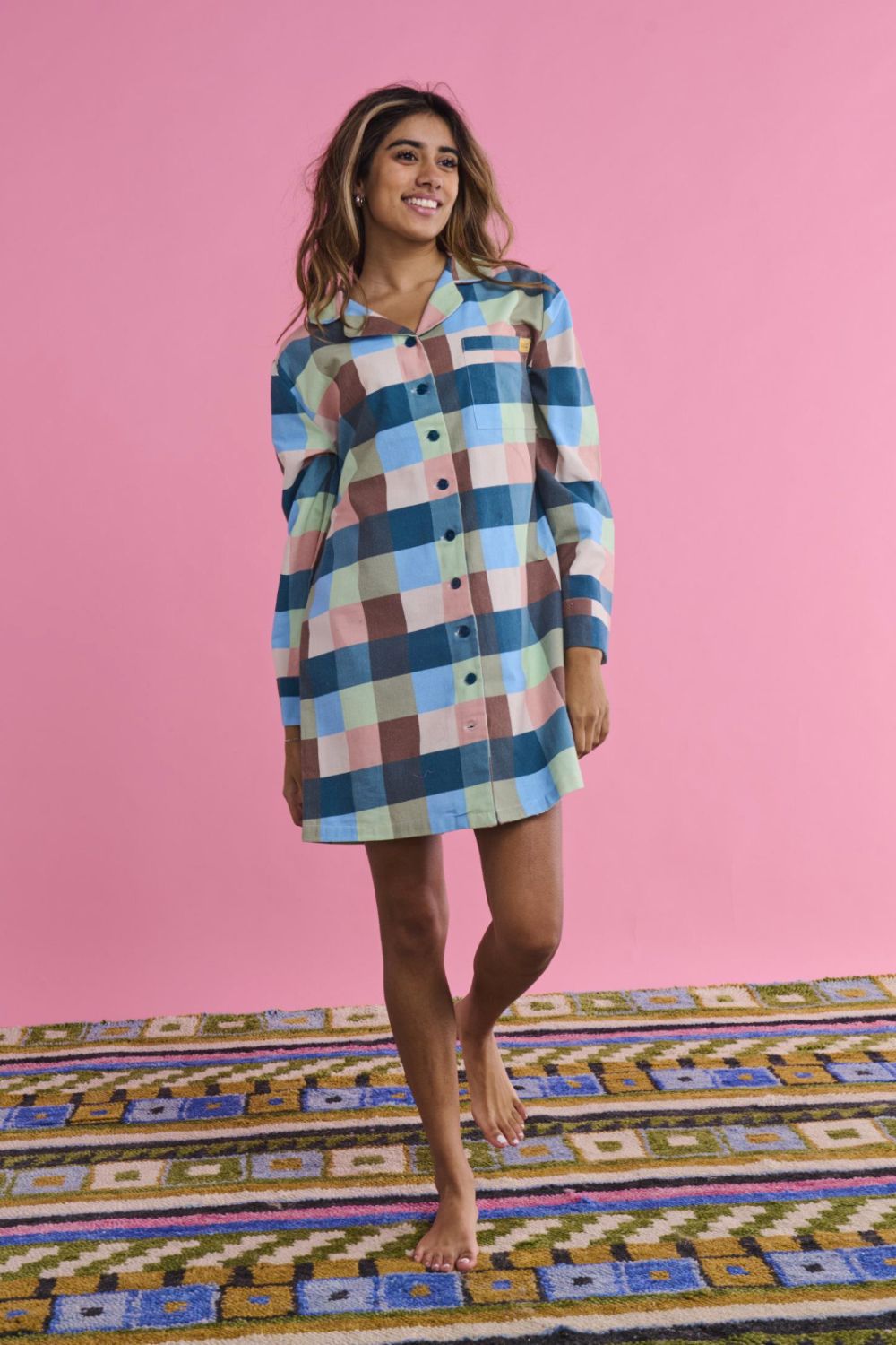 Woodlands Tartan Adult Flannelette Long Sleeve Button Up Nightie