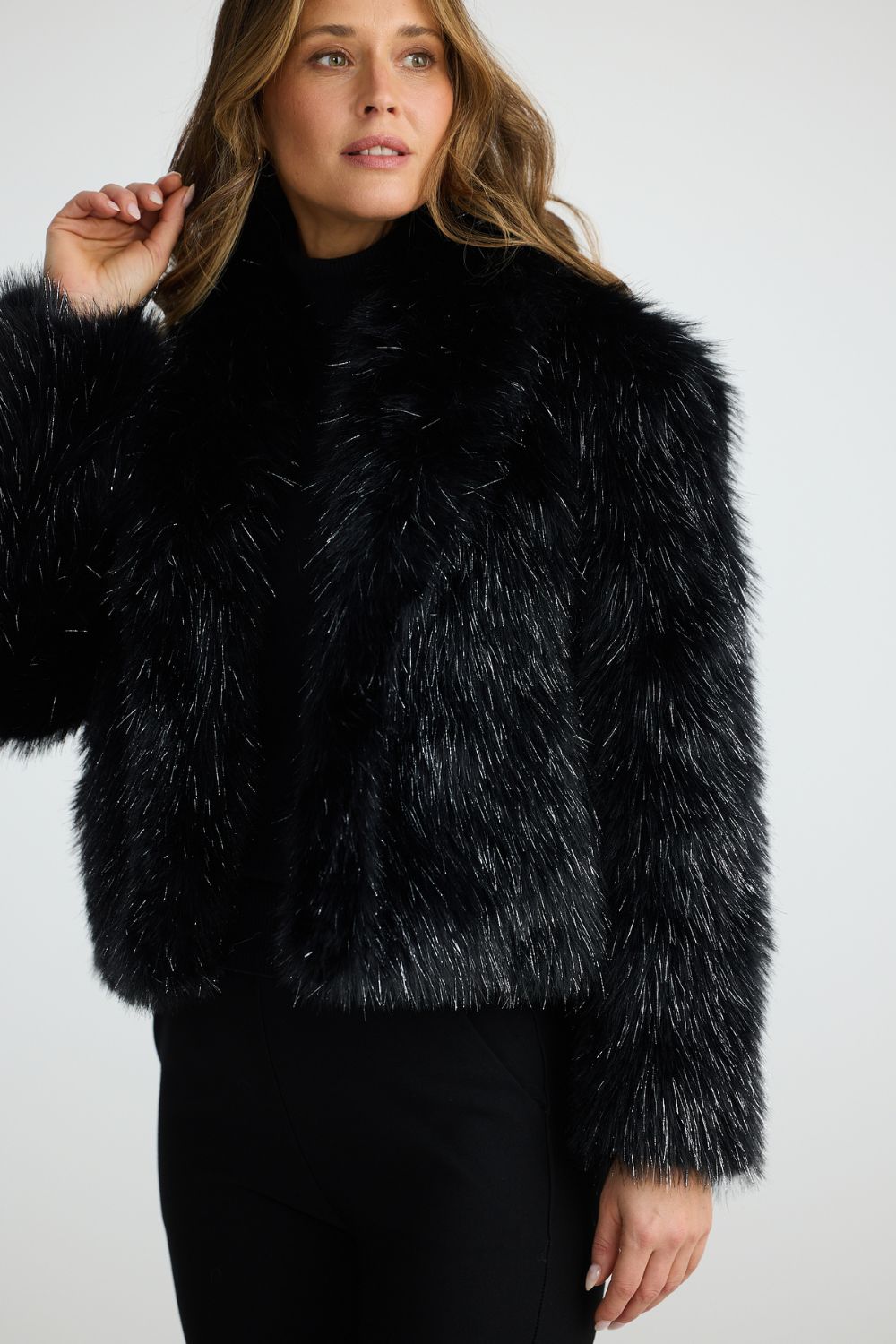 Glamour Fur Jacket - Black Sparkle