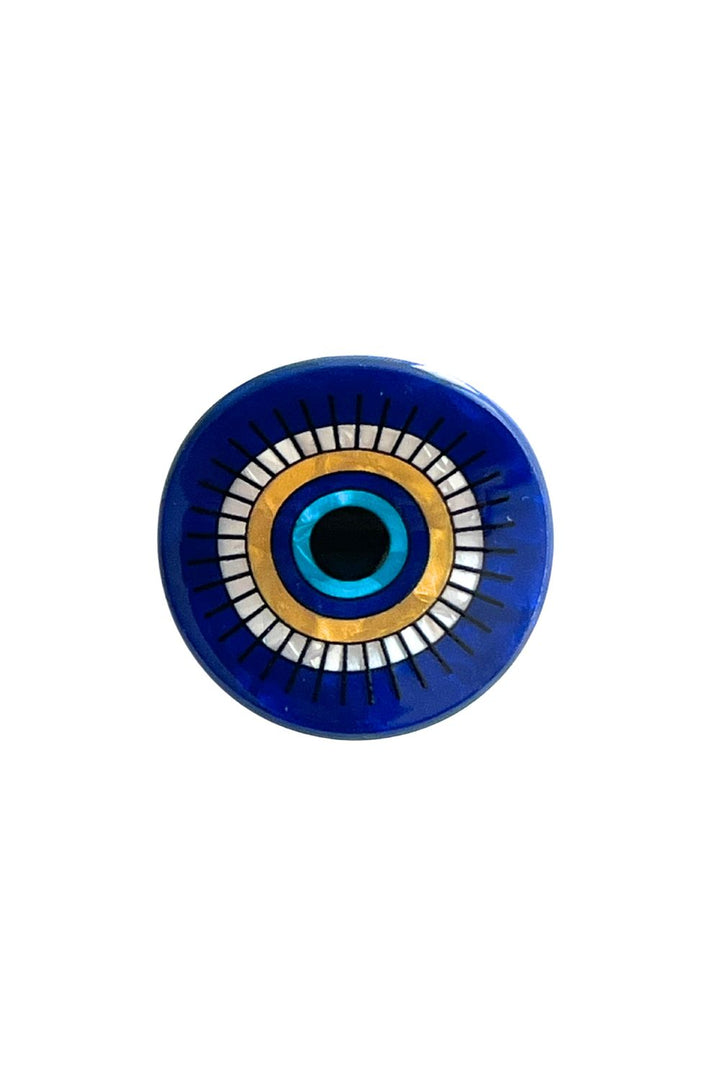 MINI ROUND  EVIL EYE BLUE & GOLD HAIRCLAW