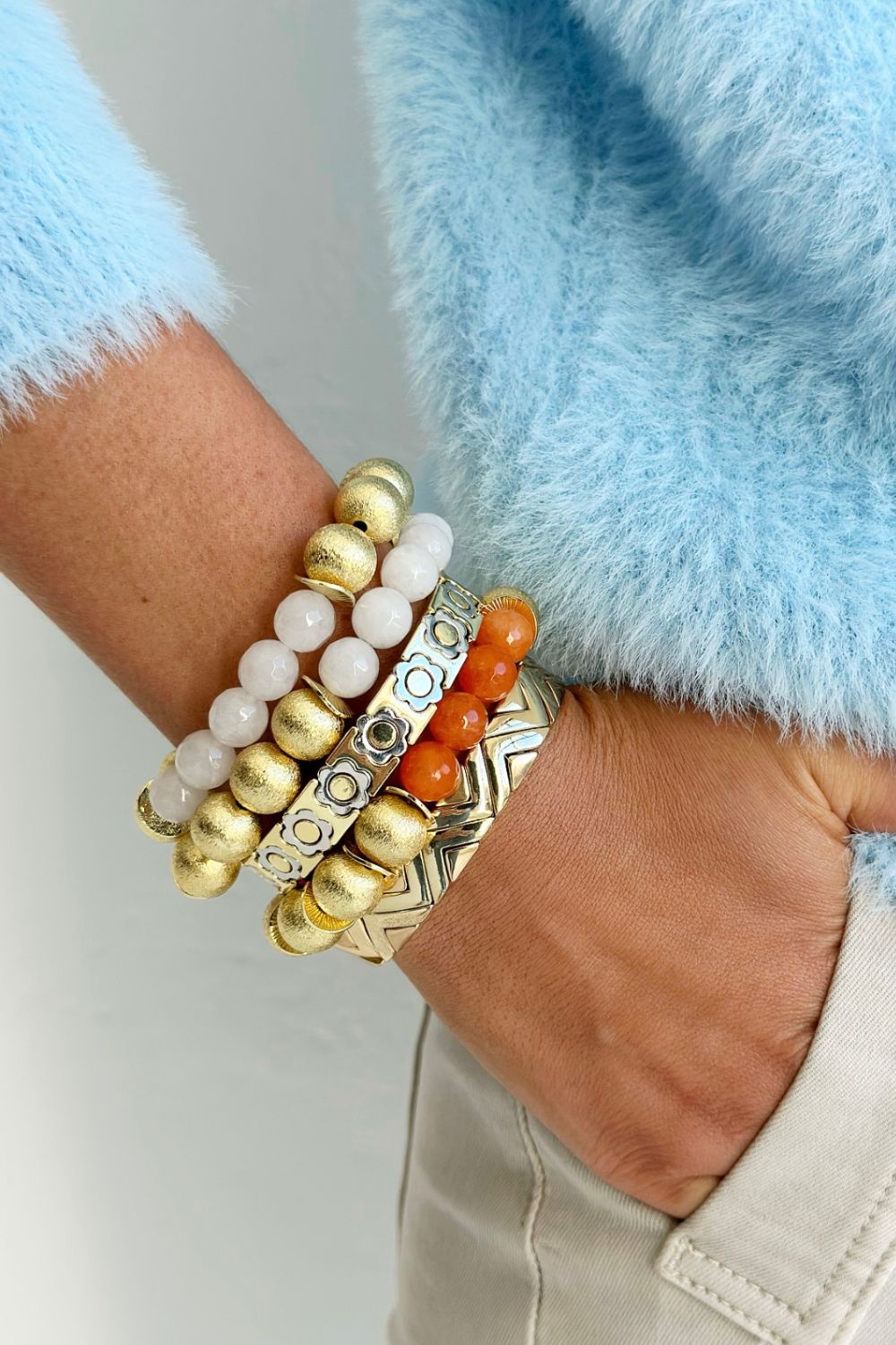 Glamour Puss bracelet - Gold and Orange Camellia