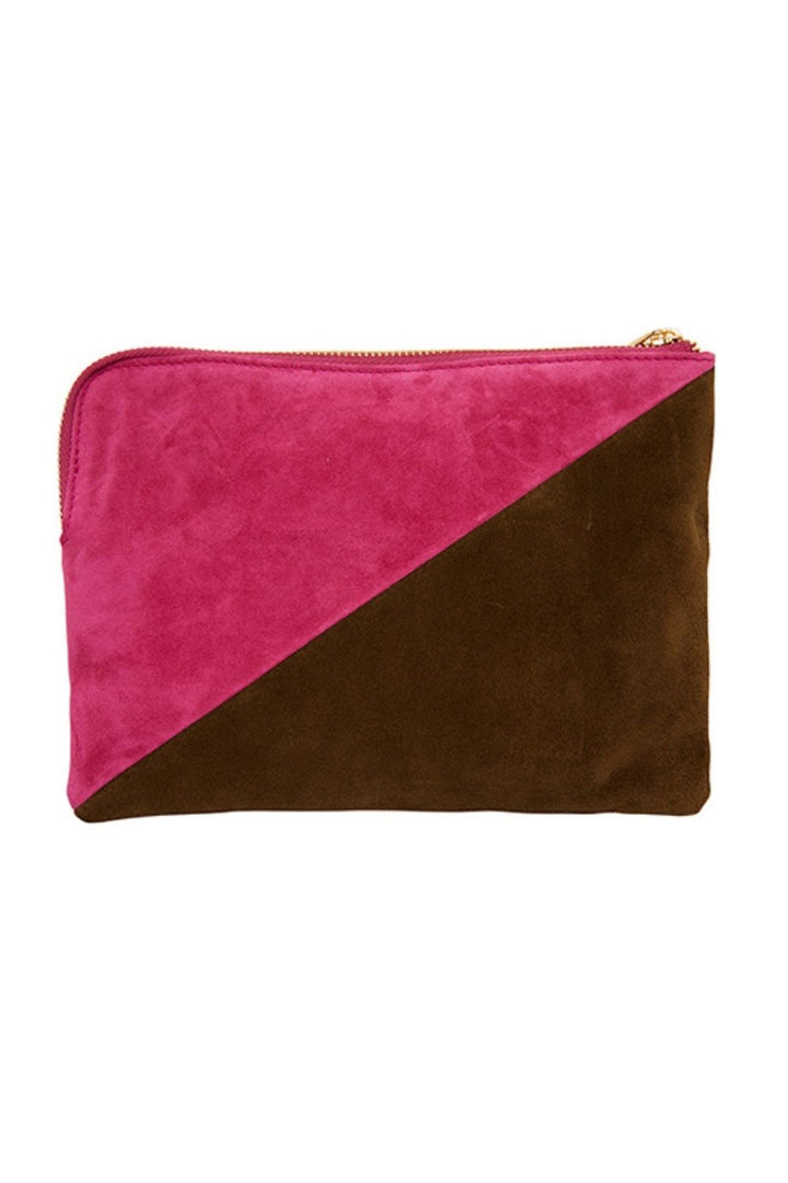 PAIGE CLUTCH SPLICE - KHAKI AND HOT PINK