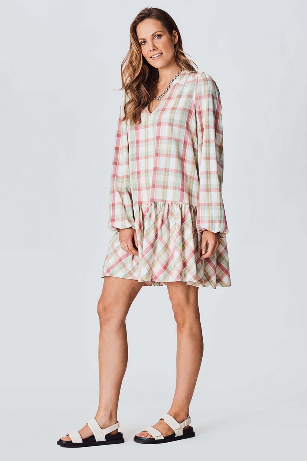 the check mini dress - sage check