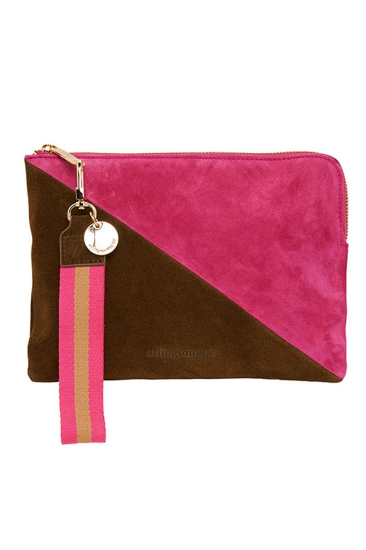 PAIGE CLUTCH SPLICE - KHAKI AND HOT PINK