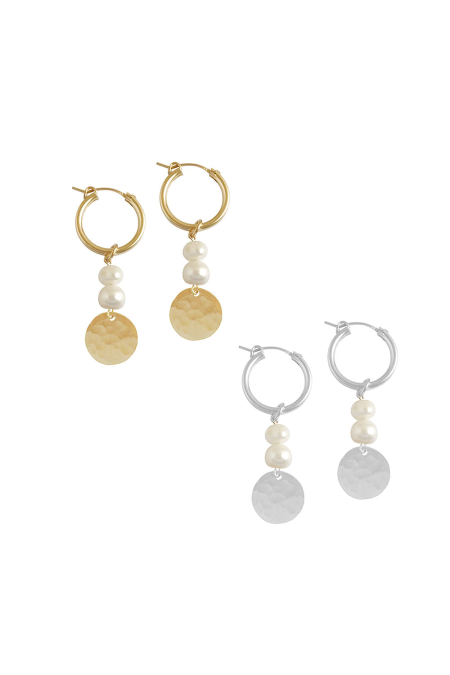 Double Pearl and classic disc earring - Gold - CrateExpectations
