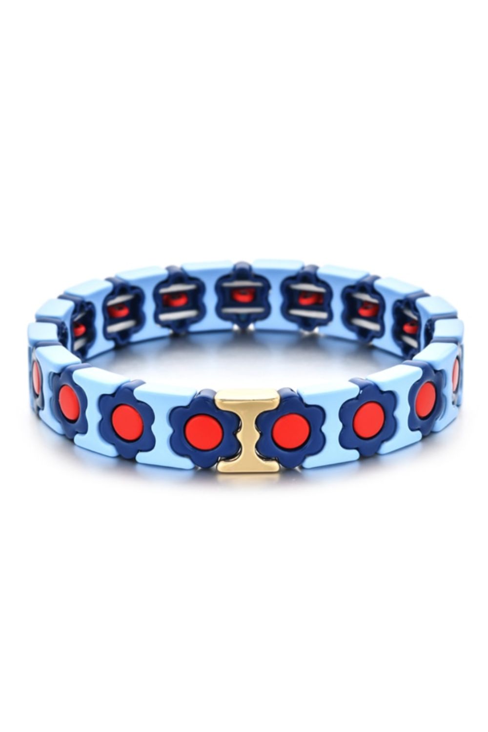 Daisy chain bracelet - navy/pale blue/red