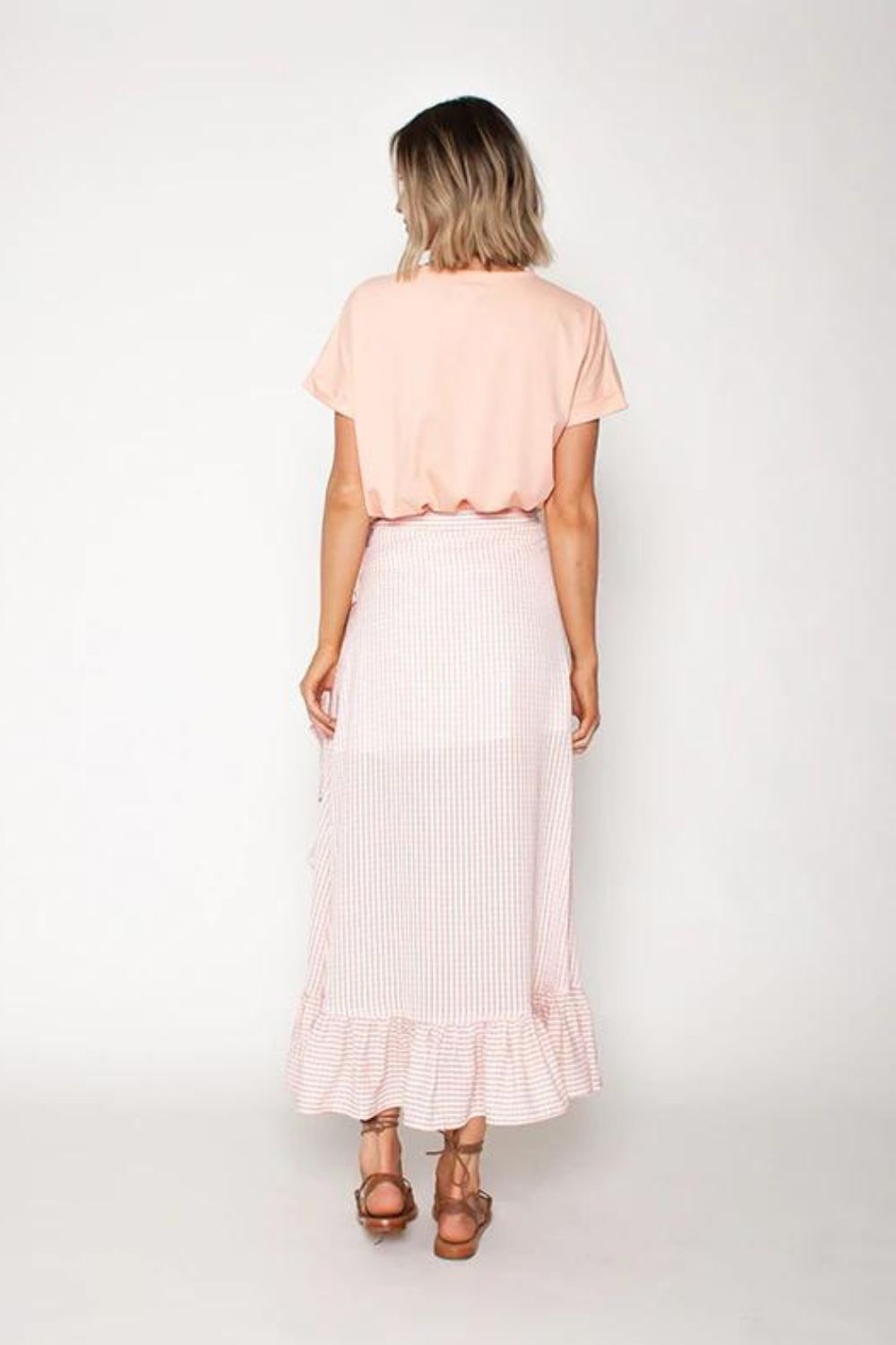 THE FRILL WRAP SKIRT- ROSE GINGHAM