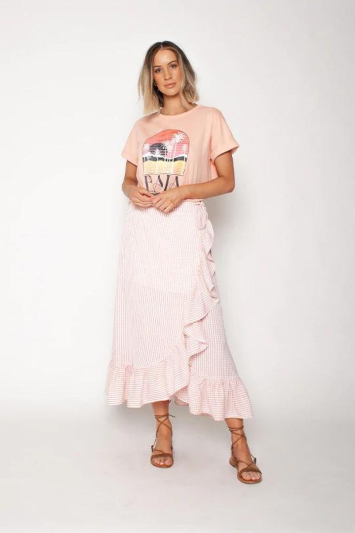 THE FRILL WRAP SKIRT- ROSE GINGHAM