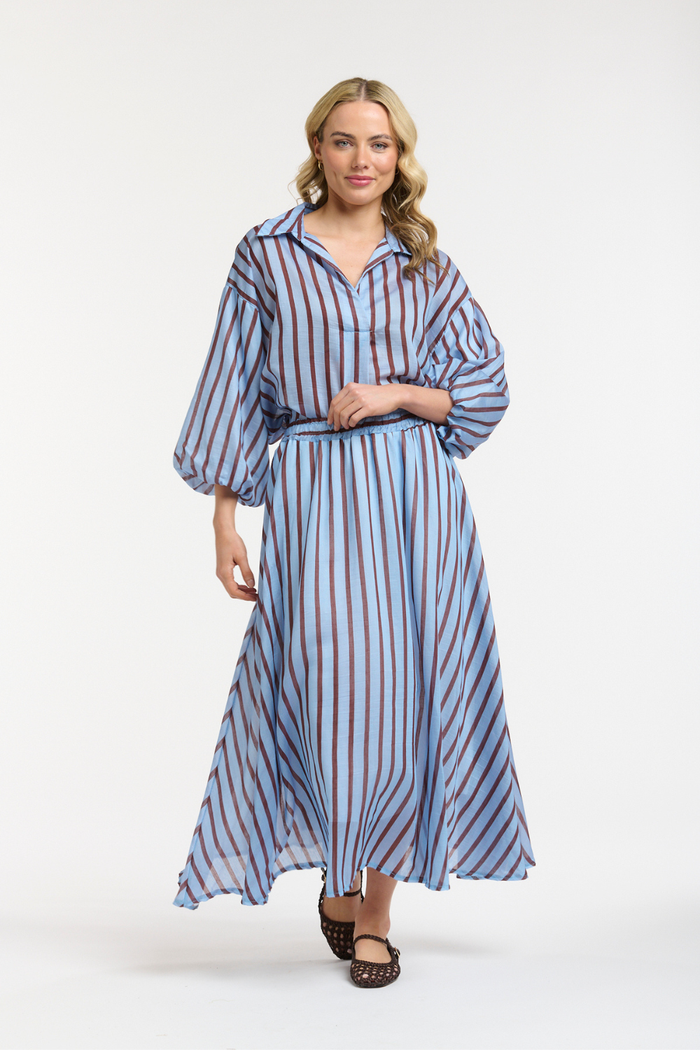 STRIPED MIDI SKIRT BLUE/BERRY