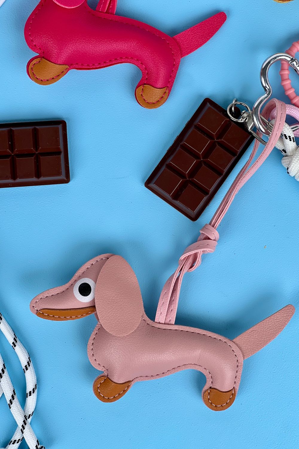 Puppy and Chocolate Charm Keyring Pale Pink