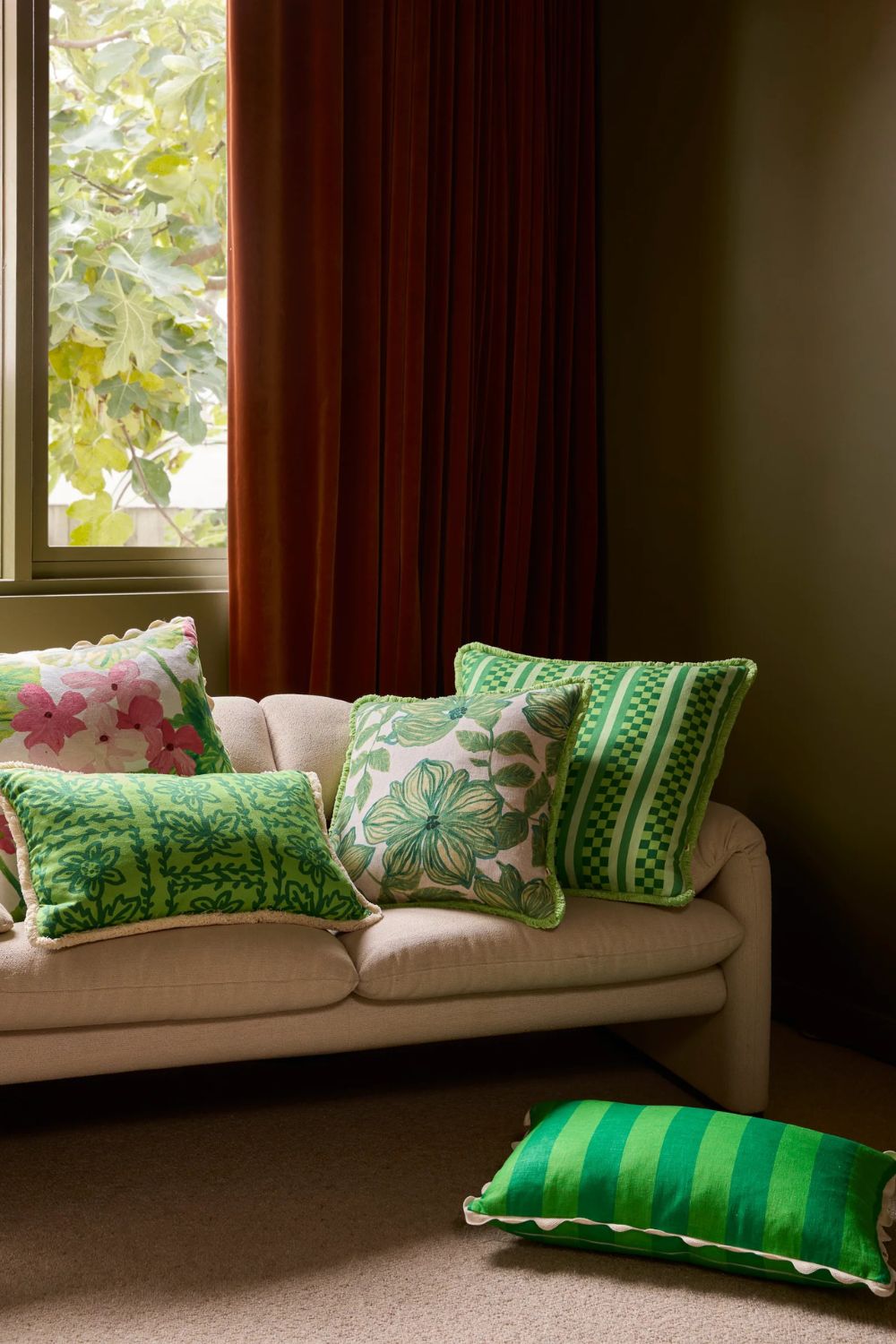 Azalea Sage Linen Cushion