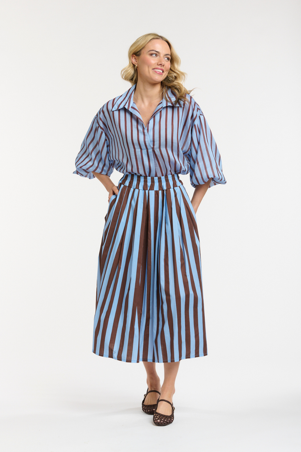 STRIPED MIDI SKIRT BLUE/BERRY