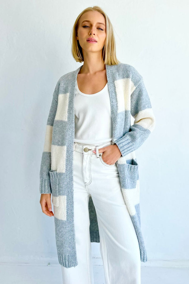 Ahoy Cardigan-Grey and White Stripe