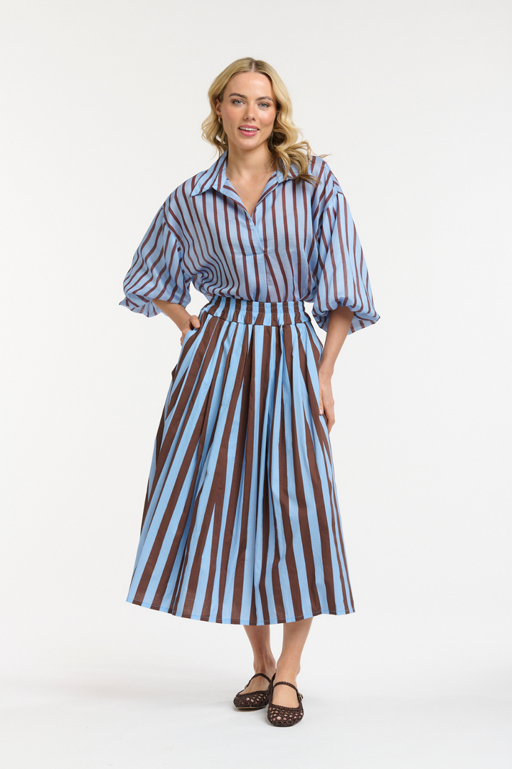 STRIPED MIDI SKIRT BLUE/BERRY