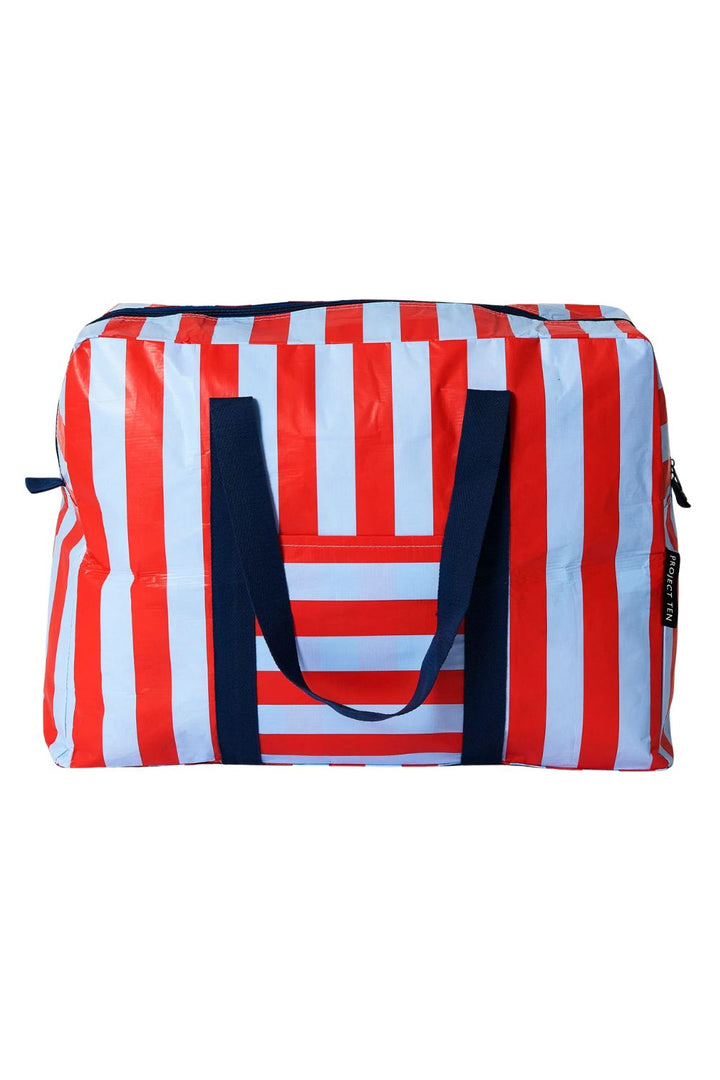 Red Blue Stripe Overnight Bag