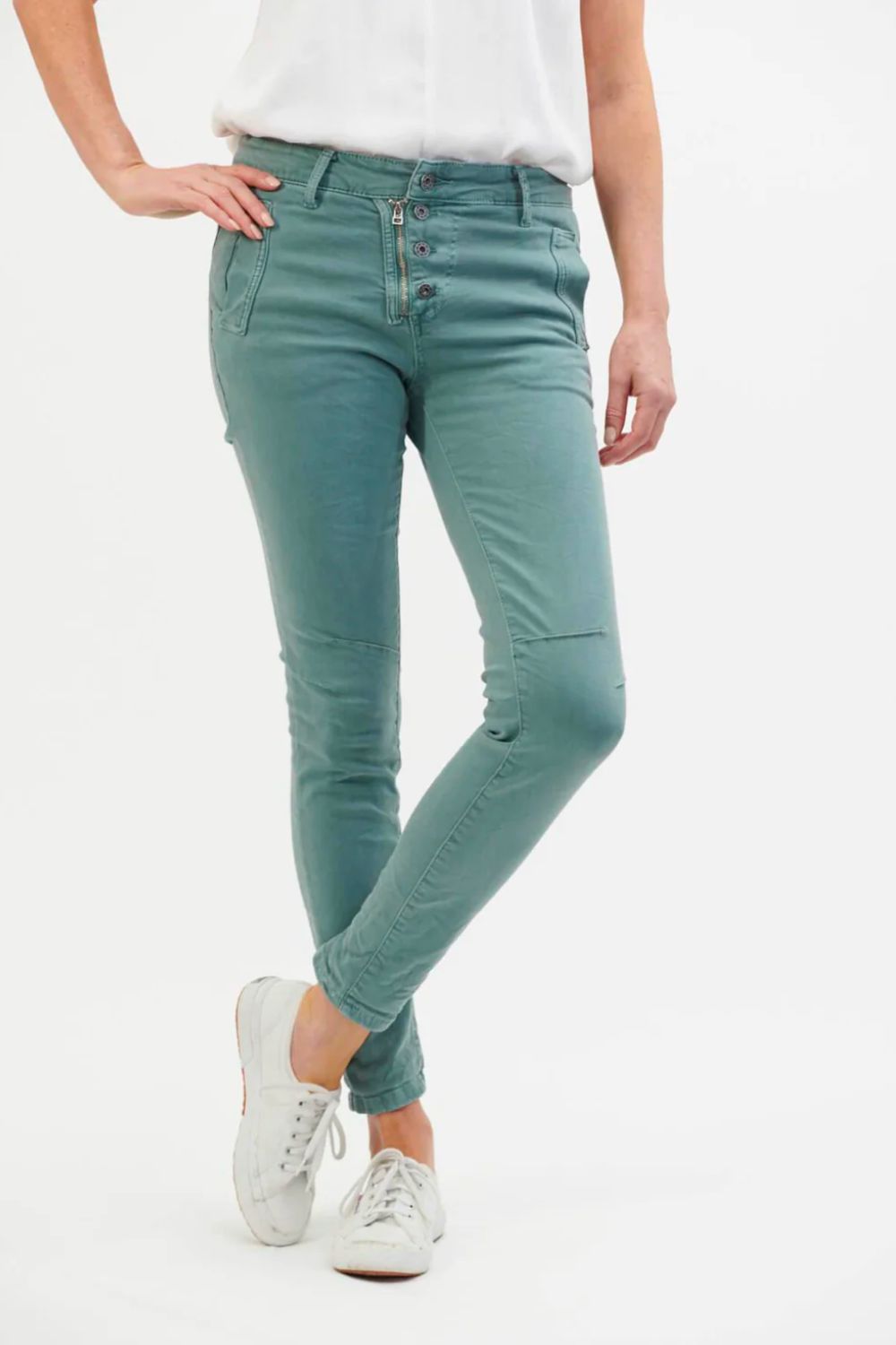 Italian Star Button Jean - Seafoam