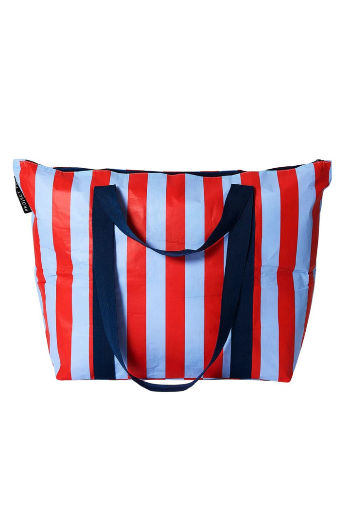 Red Blue Stripe Zip Medium Tote