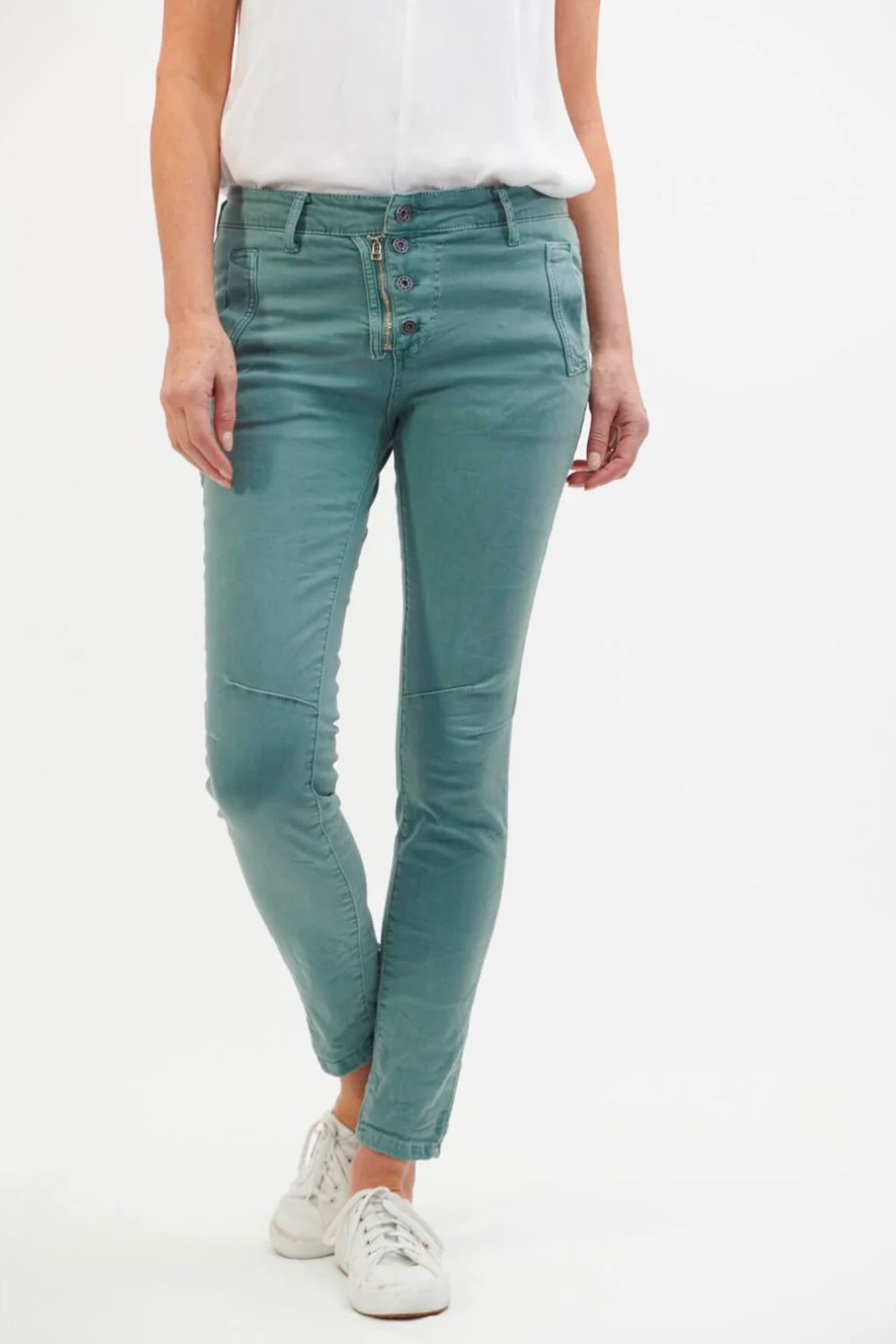 Italian Star Button Jean - Seafoam