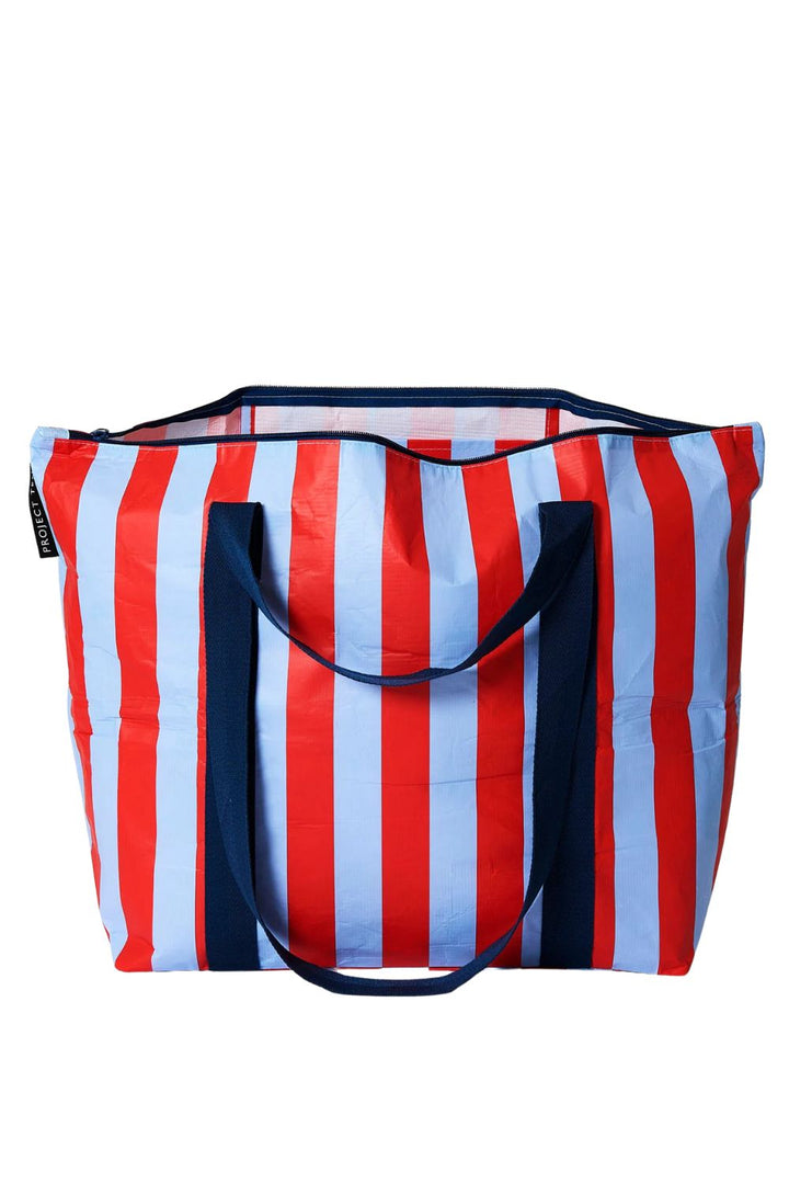 Red Blue Stripe Zip Medium Tote