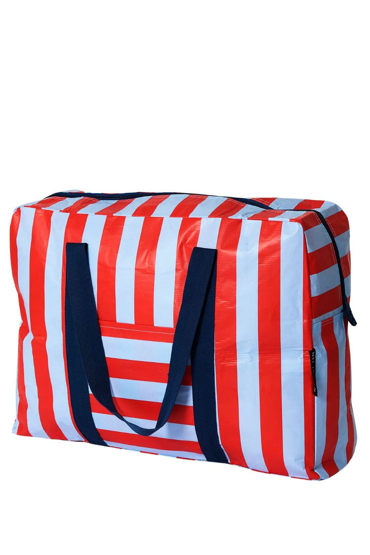Red Blue Stripe Overnight Bag