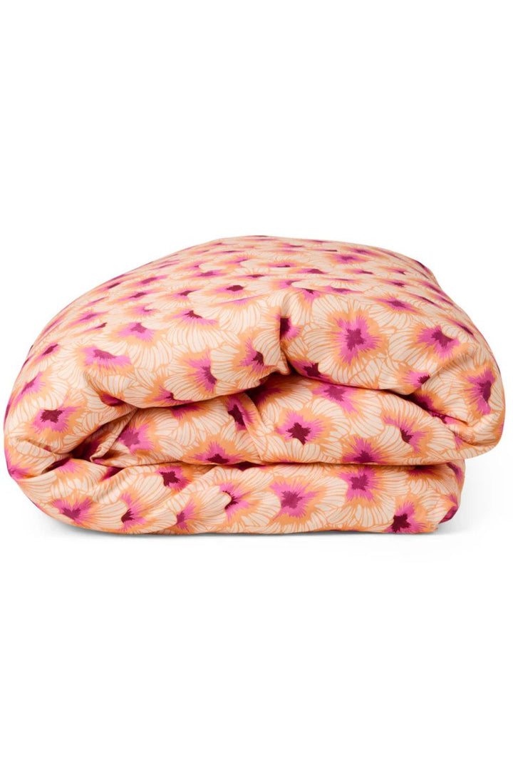 Hibiscus Peach Linen Quilt Cover - Queen