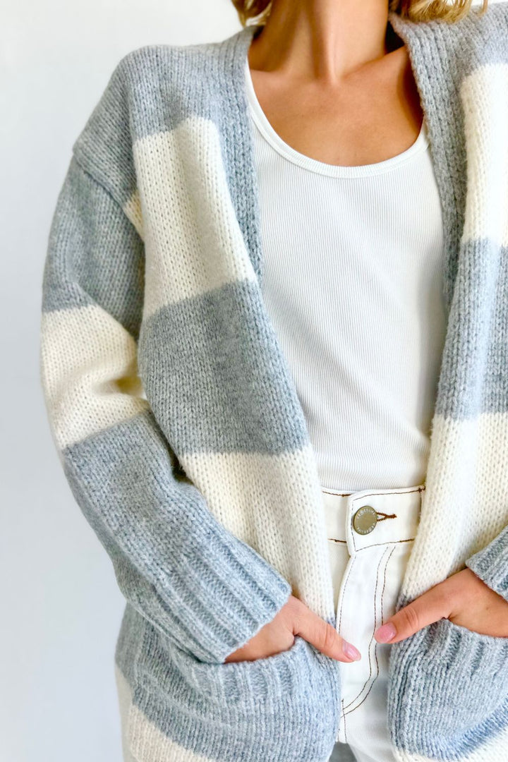 Ahoy Cardigan-Grey and White Stripe