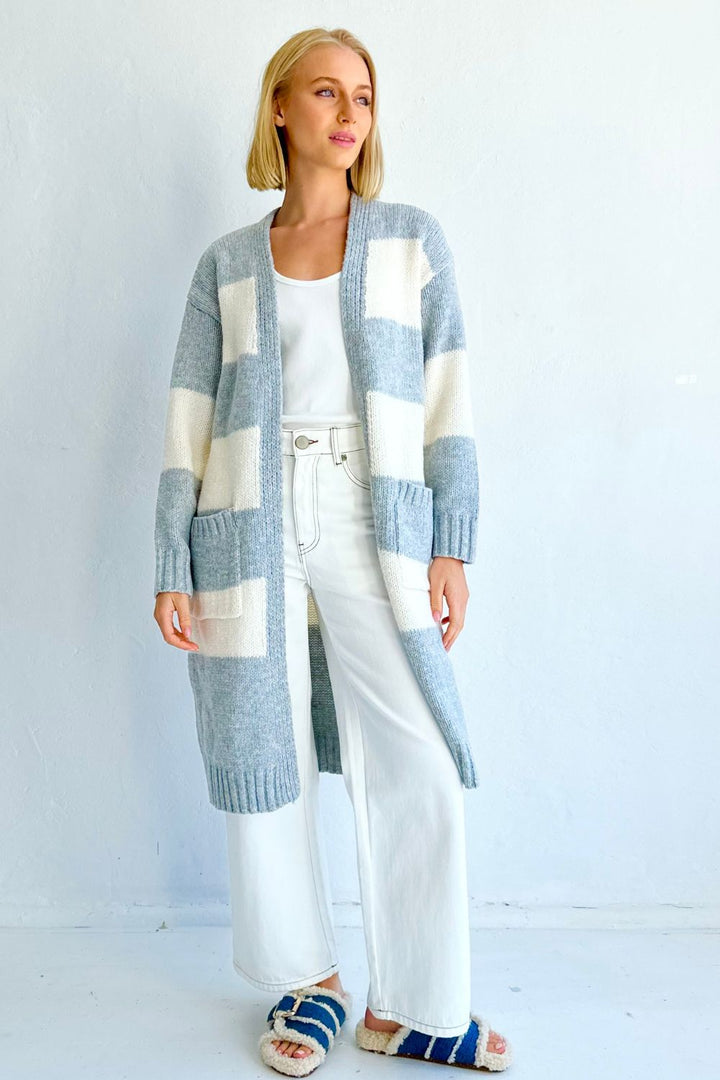 Ahoy Cardigan-Grey and White Stripe