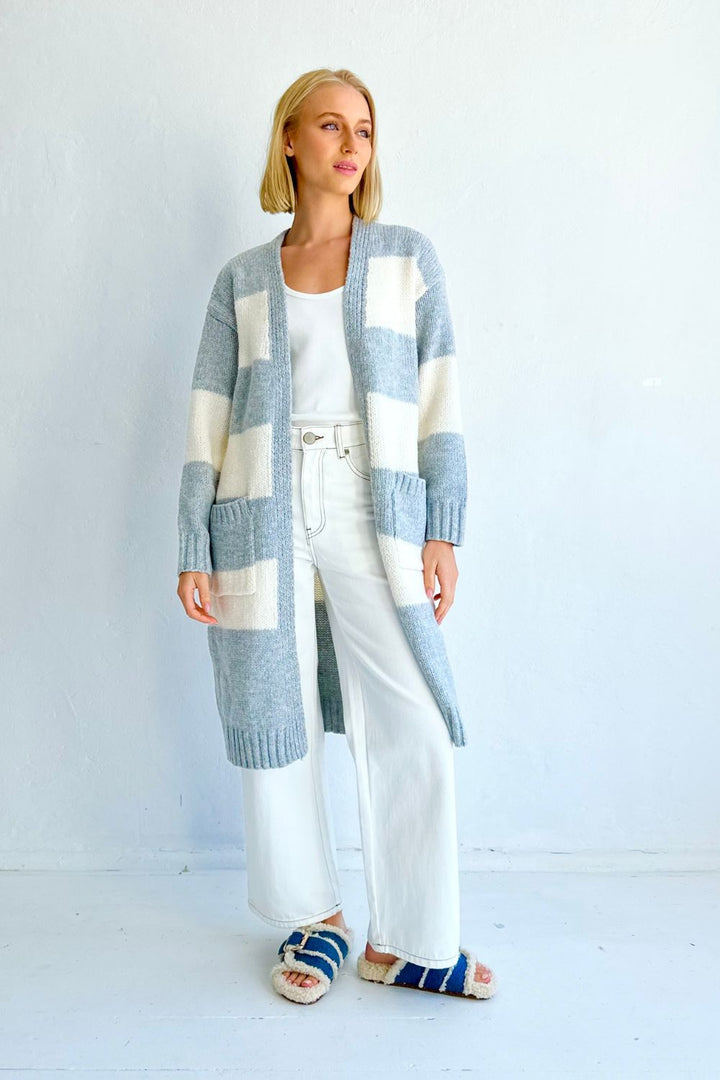 Ahoy Cardigan-Grey and White Stripe