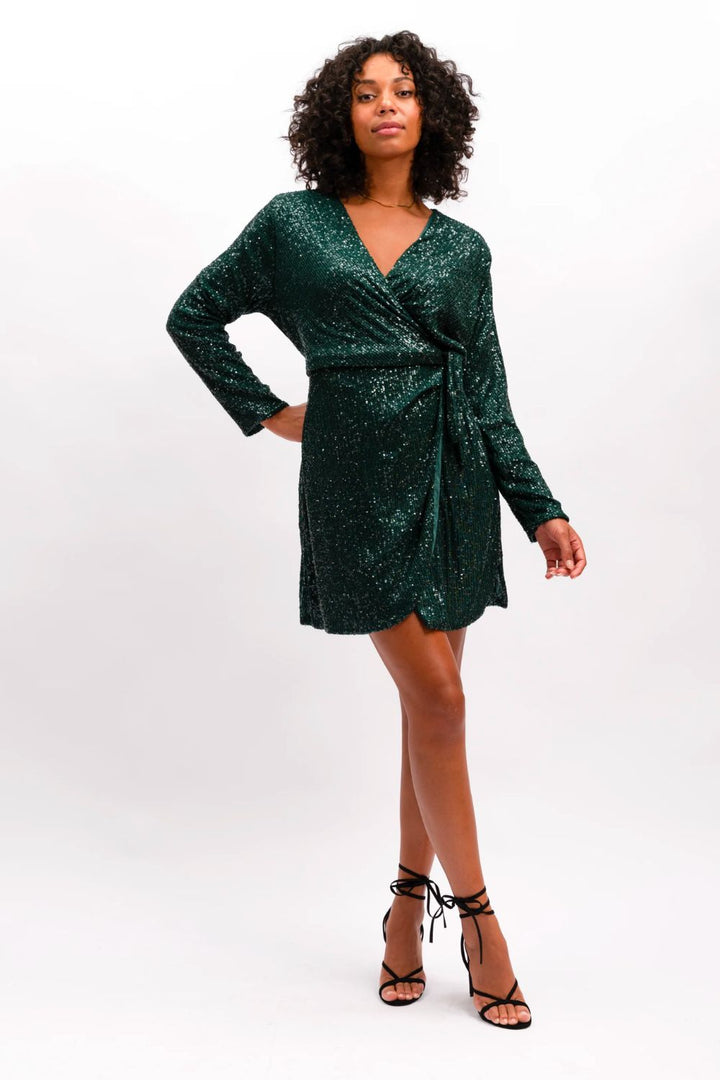 Gloria Sequin Wrap Dress - Emerald