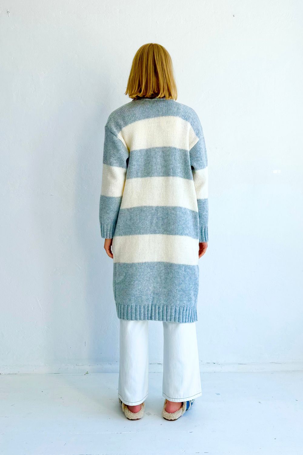 Ahoy Cardigan-Grey and White Stripe