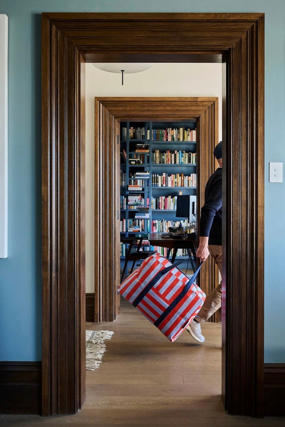Red Blue Stripe Overnight Bag