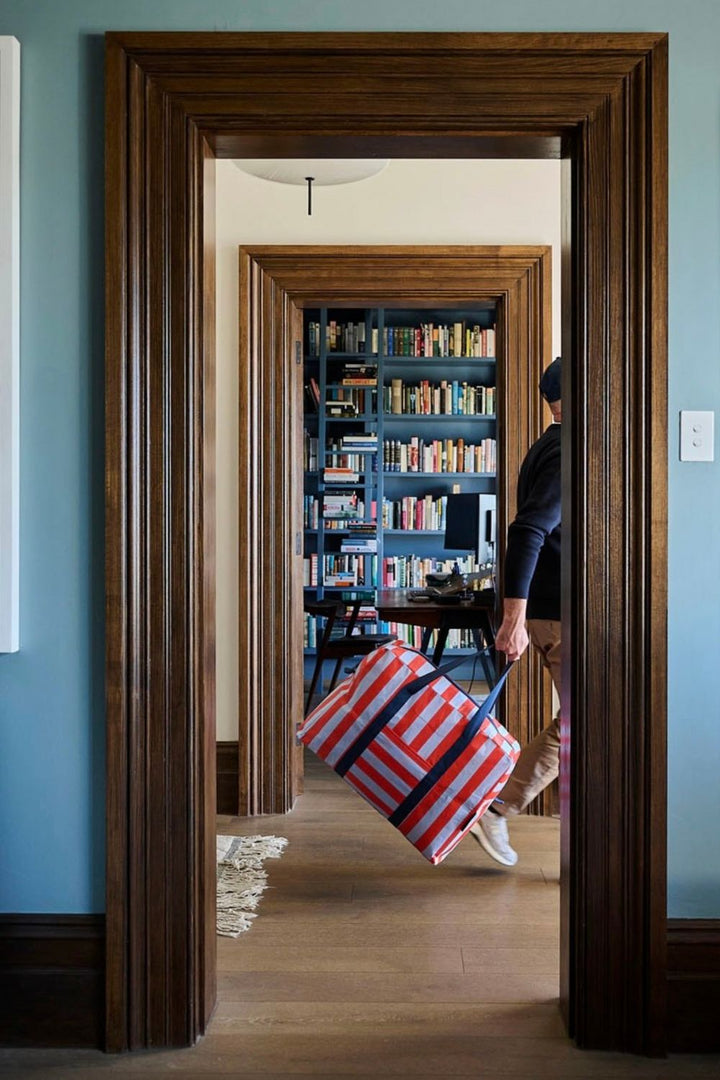 Red Blue Stripe Overnight Bag