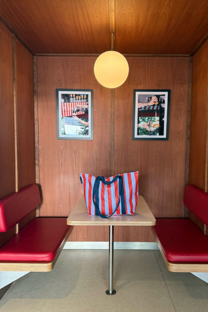 Red Blue Stripe Zip Medium Tote