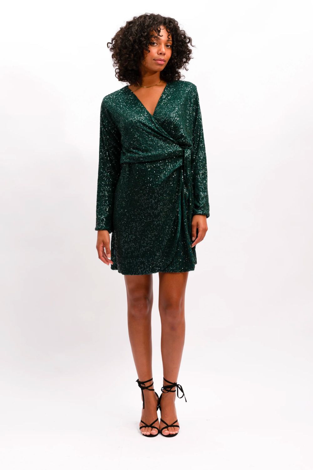 Gloria Sequin Wrap Dress - Emerald