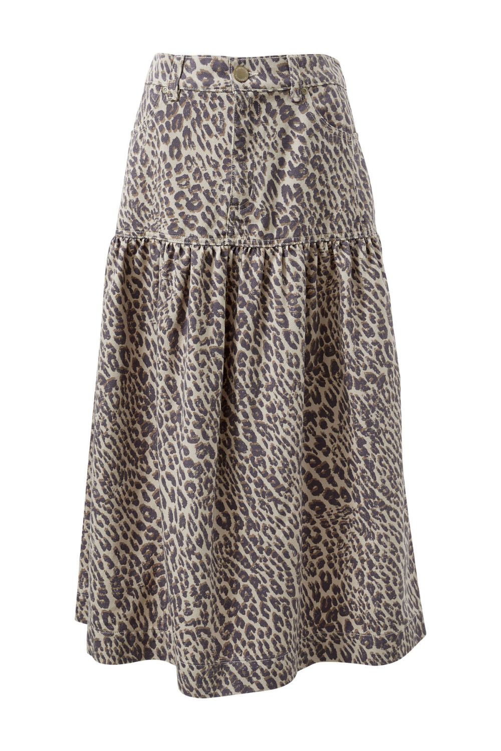 Drop waist denim midi skirt - Leopard