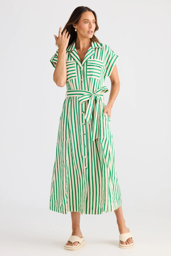 Portia Dress - Jade Stripe